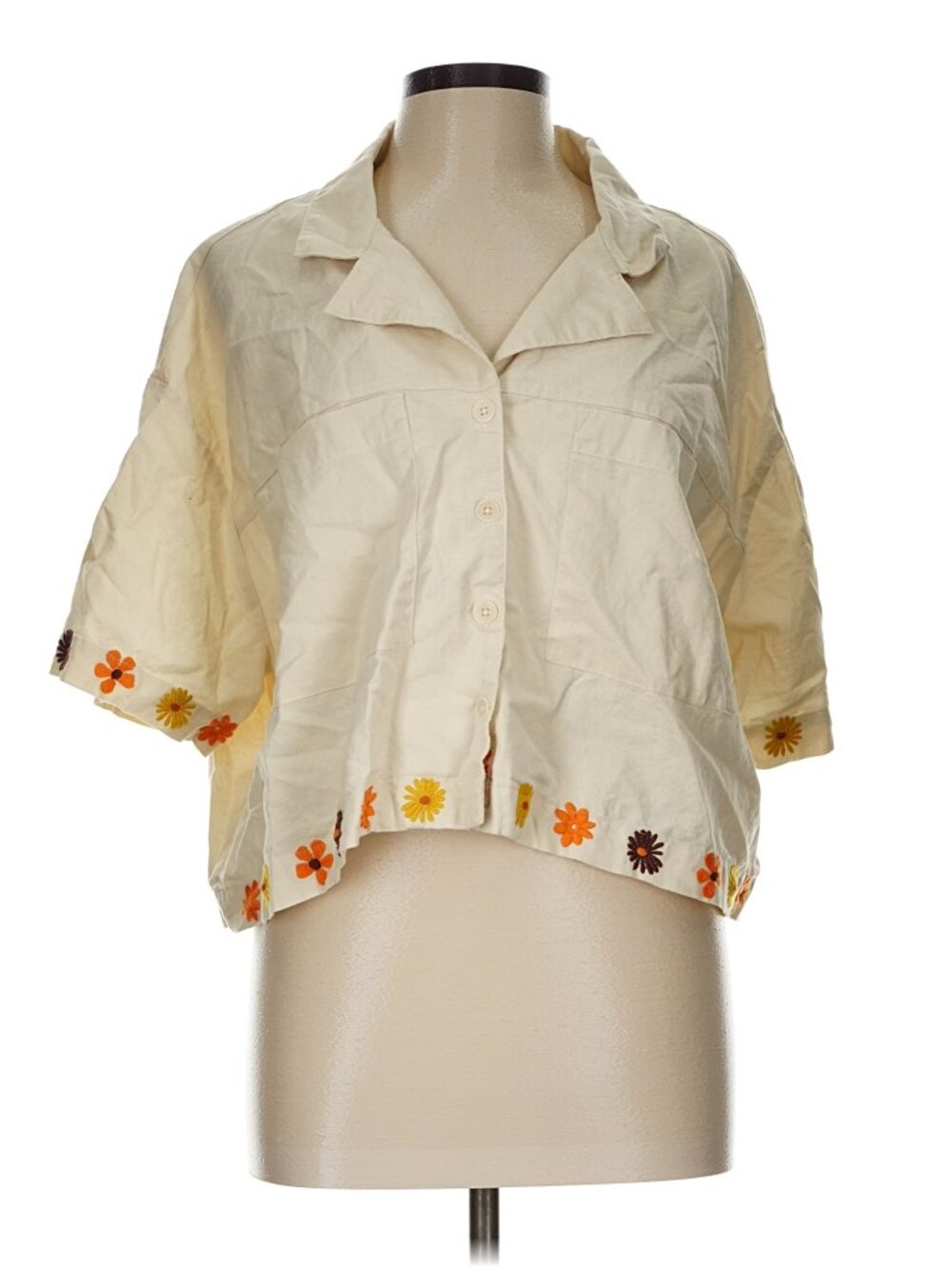 Lucy & Yak Alfie Shirt Amber Embroidery Cream Linen Cotton Large EUC